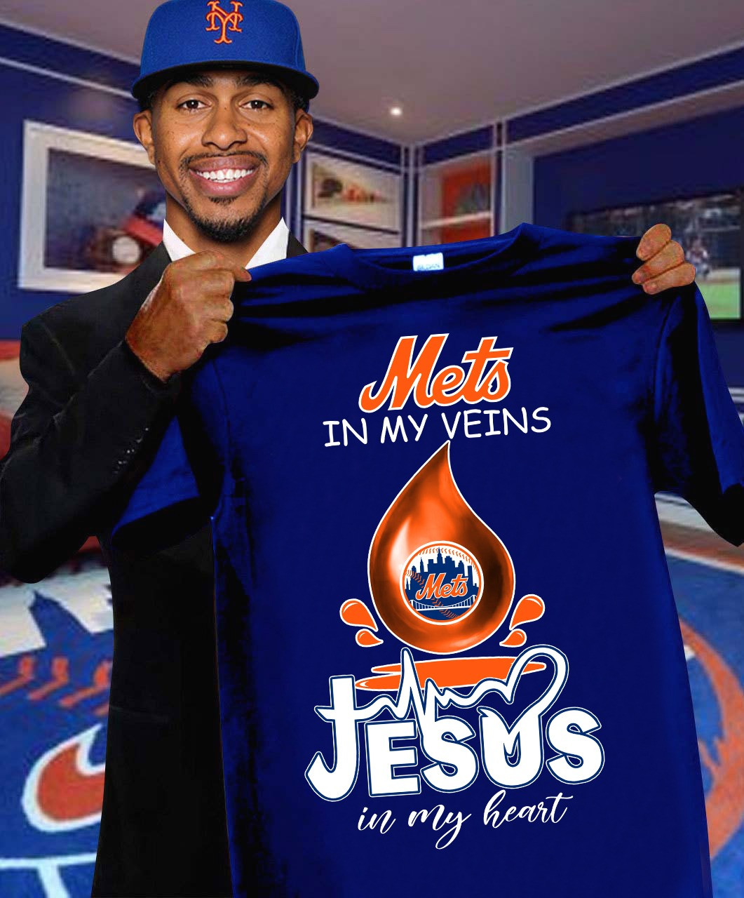 NY Mets In My Veins Jesus In My Heart T-Shirt Faith Best Gifts Father's Day Oregontrailrvpk Shirt