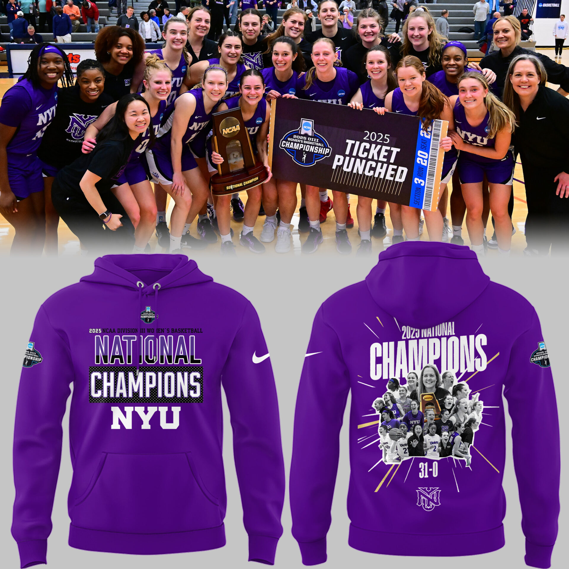 NYU Violets Basketball Division III National Champions 2025 Hoodie Good Gifts For Basketball Players