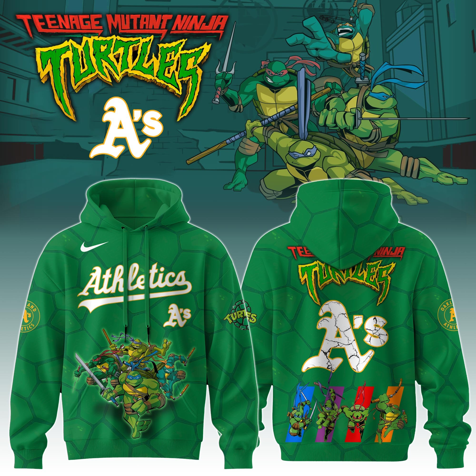 Oakland Athletics MLB X Ninja Turtles Hoodie Fan Baseball Ninja Turtles Lovers Gifts