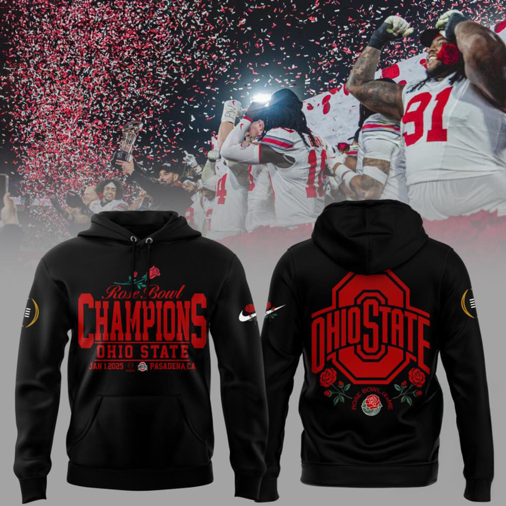 Ohio State Buckeyes Champions Rose Bowl 2025 Black Hoodie