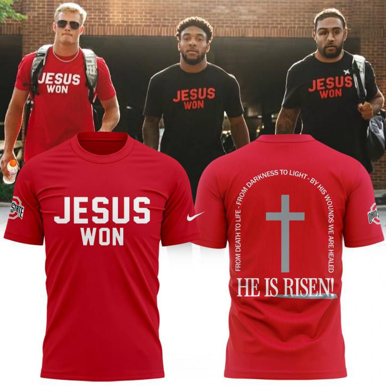 Ohio State Buckeyes JESUS WON 2025 Limited Edition Red T-shirt Best Gifts For Football Fans Oregontrailrvpk Shirt
