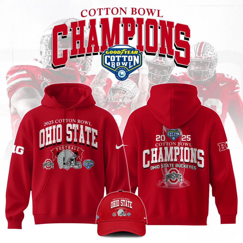 Ohio State Football Cotton Bowl Champions 2025 Red Hoodie