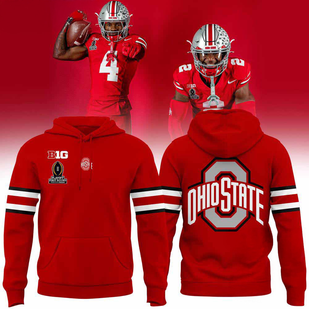 Ohio State Football Playoff First Round Scarlet 2024 Hoodie Unique