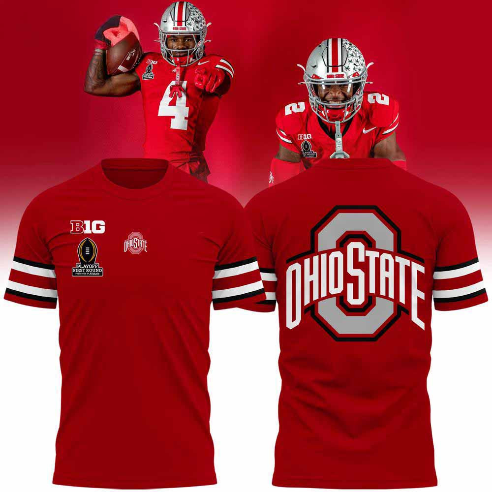 Ohio State Football Playoff First Round Scarlet 2024 Shirt Unique Gifts For Football Fans Oregontrailrvpk Shirt