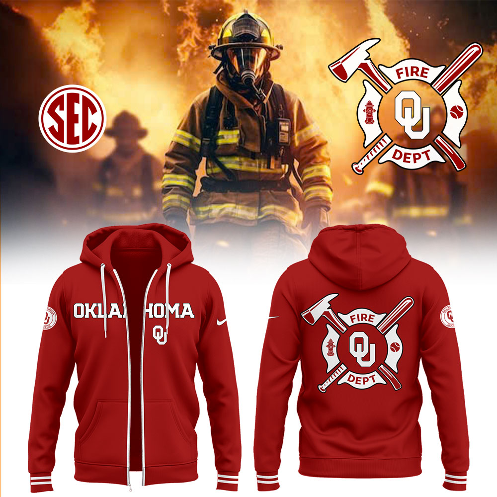 Oklahoma Baseball x Firefighter Appreciation Night Zip Hoodie Gift Ideas For Baseball Players