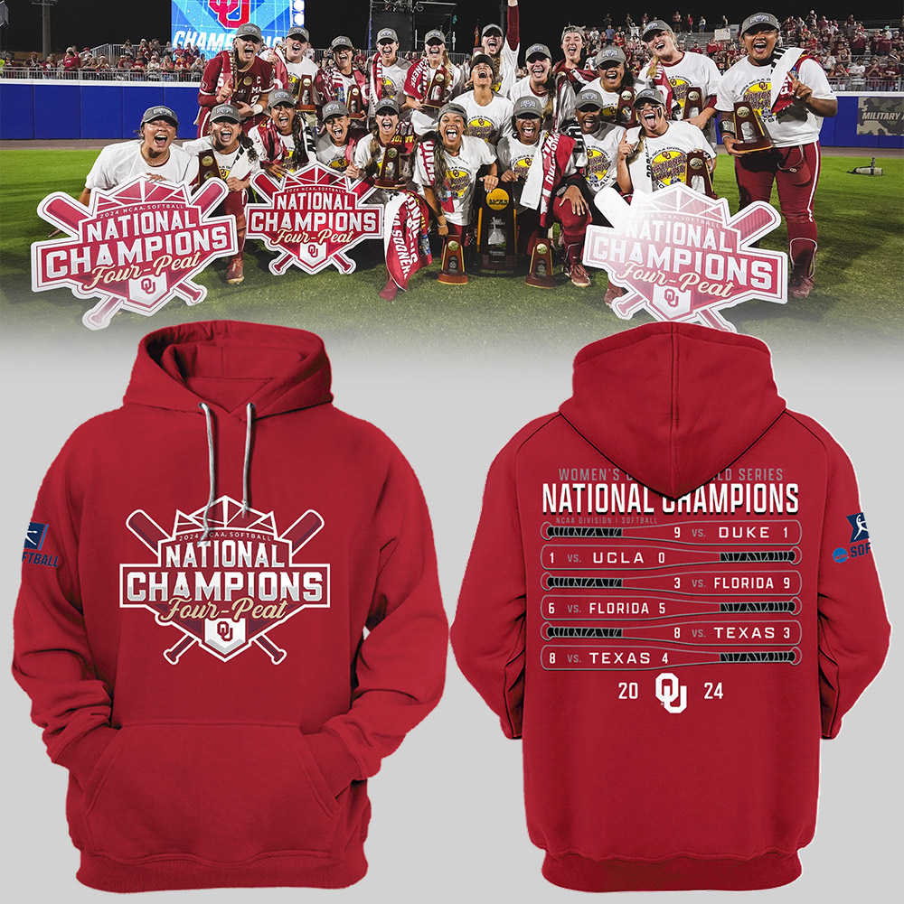 Oklahoma Four-Peat Softball Women's College World Series Champions Pullover Hoodie OklahomaWSoftball06072422 Best