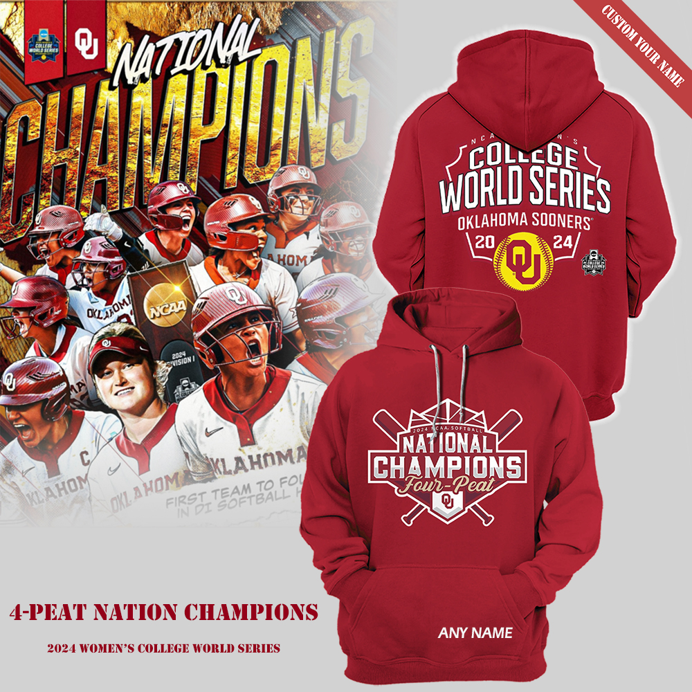 Oklahoma Four-Peat Softball Women's College World Series Champions Pullover Hoodie OklahomaWSoftball06072424 Unique