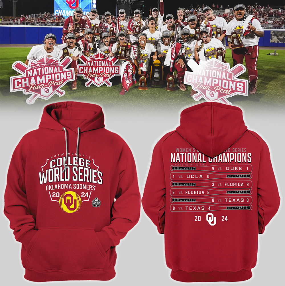 Oklahoma Four-Peat Softball Women's College World Series Champions Pullover Hoodie OklahomaWSoftball06072425 Present For Fan