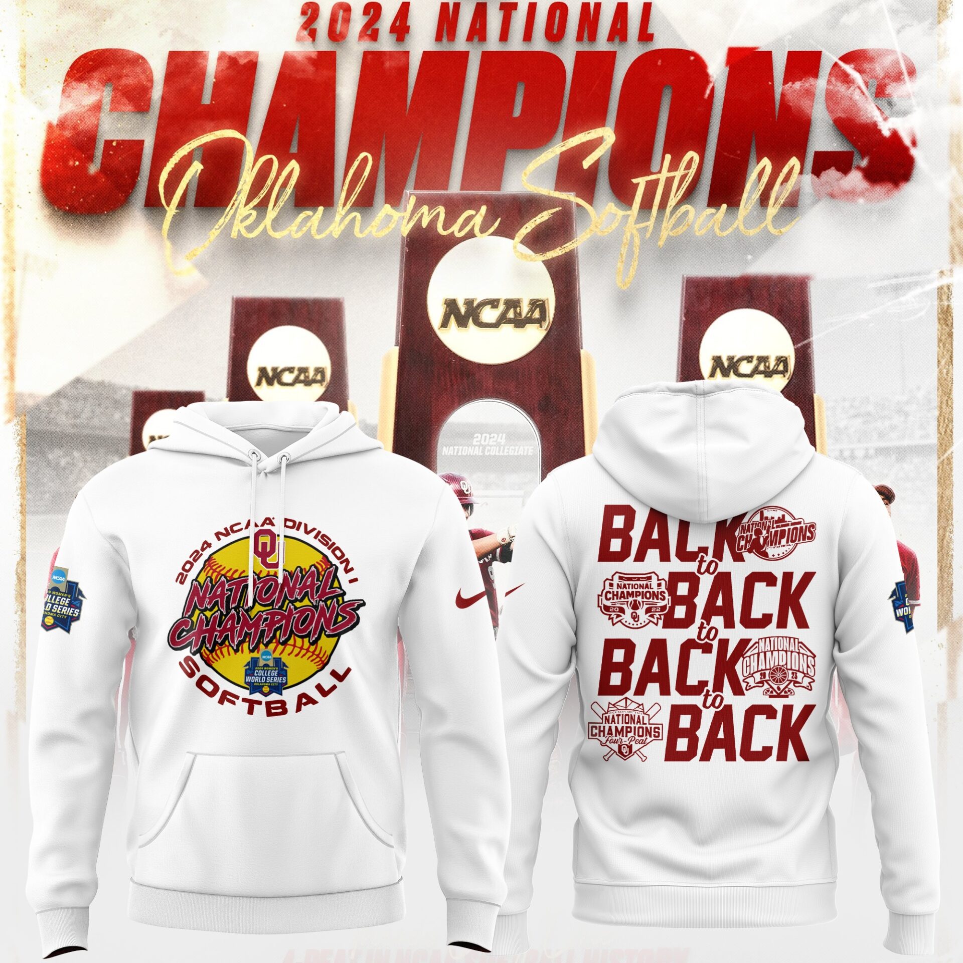 Oklahoma Four-Peat Softball Women's College World Series Champions Pullover Hoodie OklahomaWSoftball06072427 Best