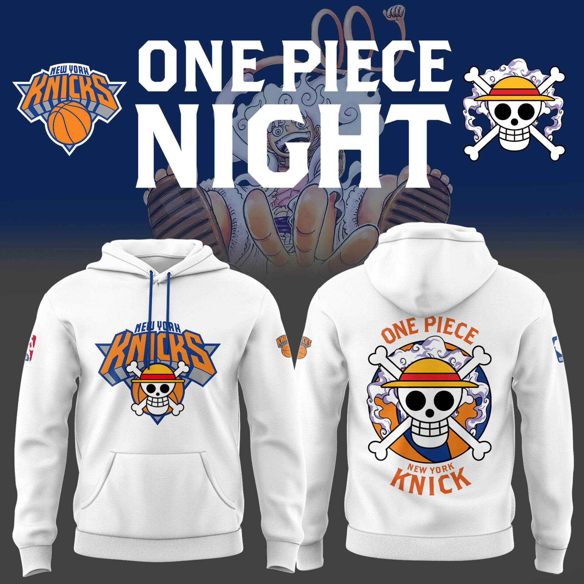 OnePiece Luffy x Knicks Hoodie Gift Ideas For Basketball Players