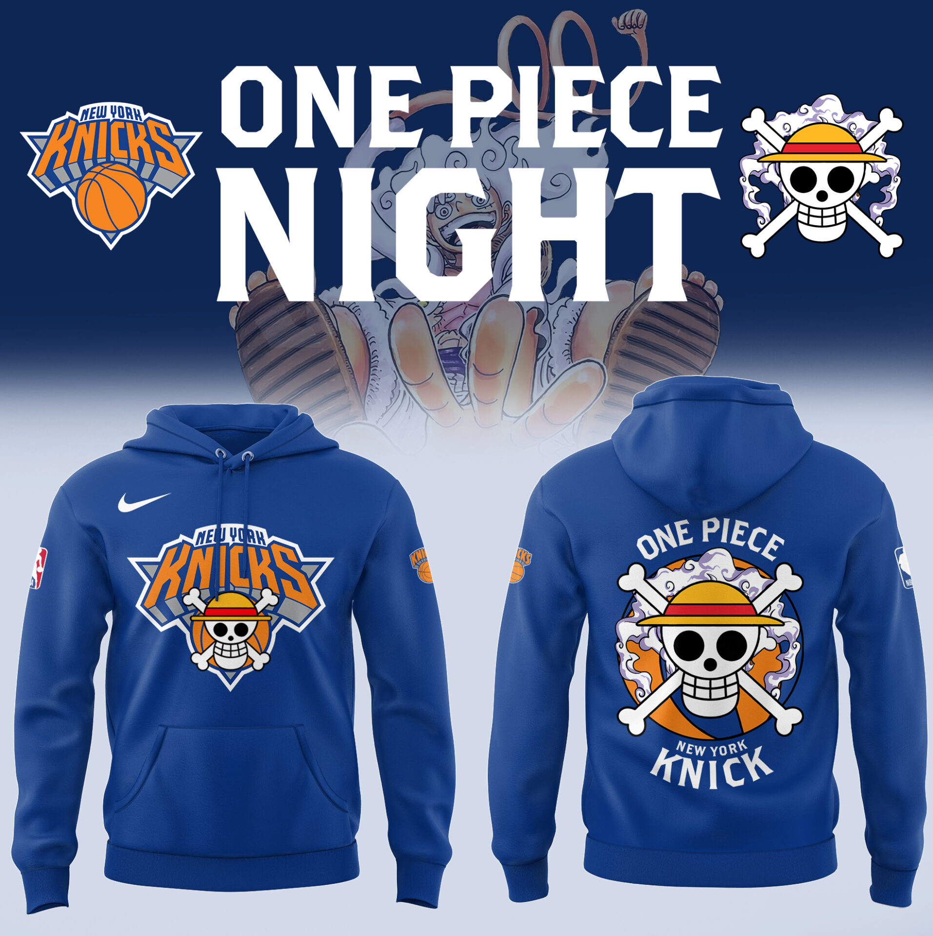 OnePiece Luffy x Knicks Hoodie Great Gifts For Basketball Players