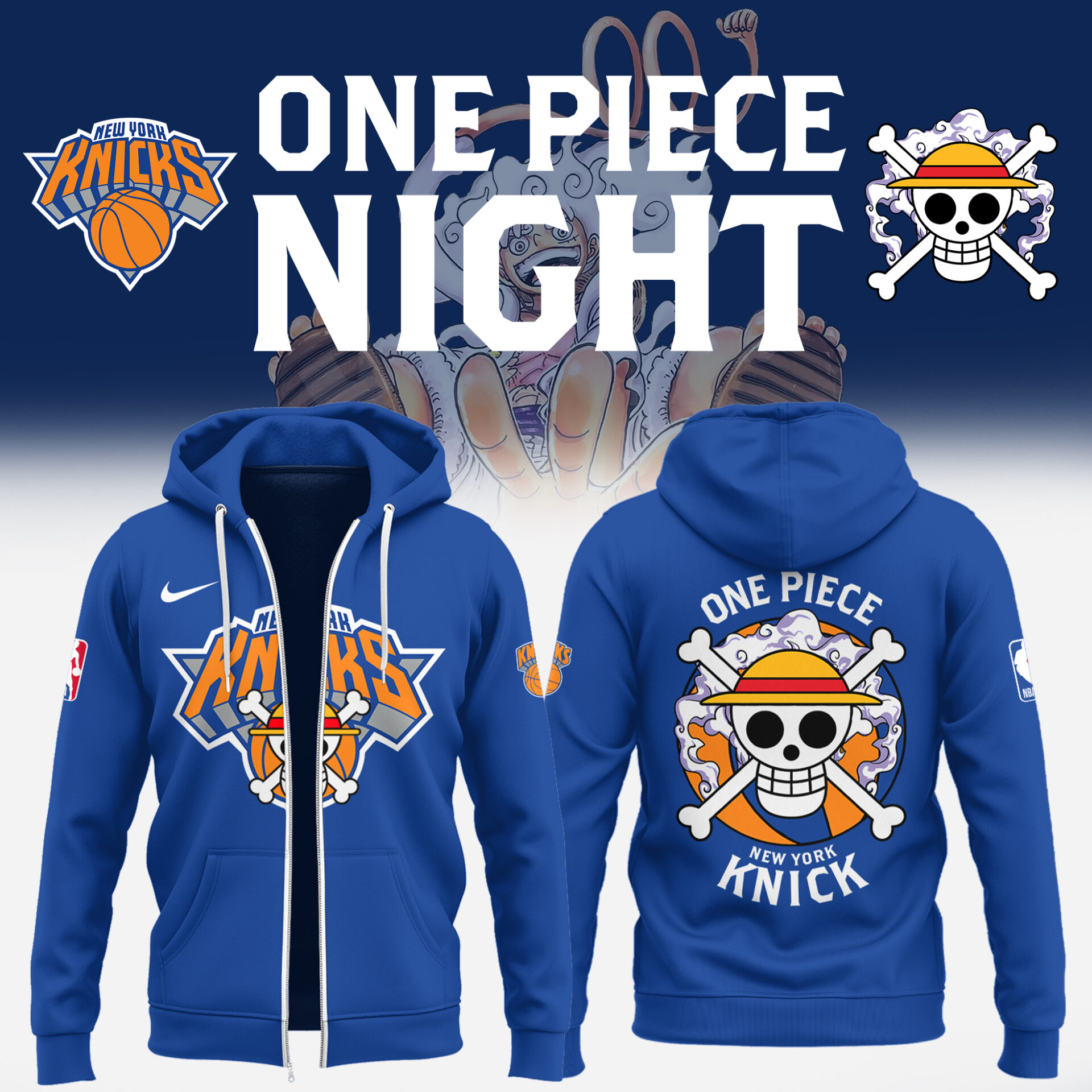 OnePiece Luffy x Knicks Zip-Hoodie Best Gifts For Basketball Players