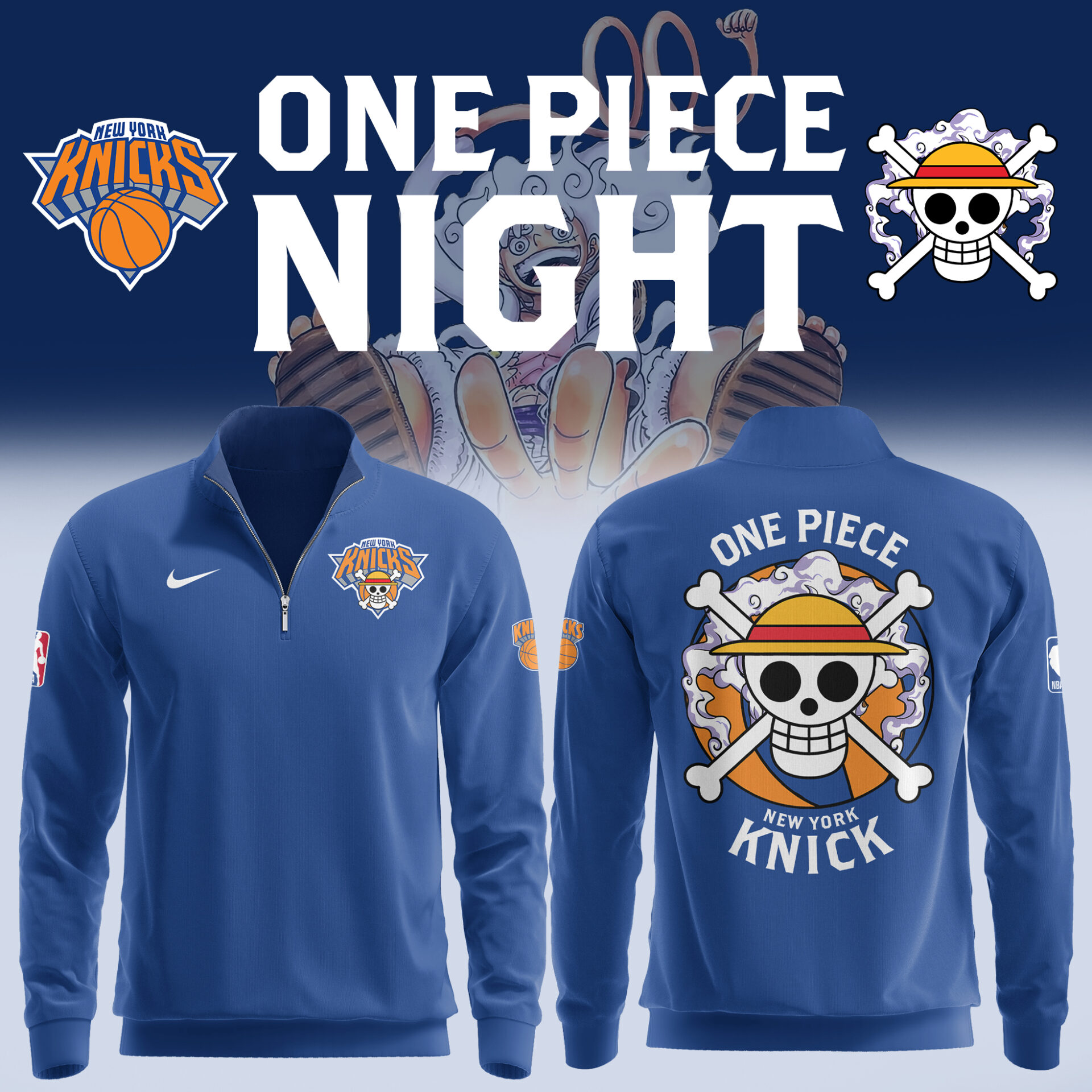 OnePiece Luffy x Knicks Zip SweatShirtenior Night Gifts For Basketball Players