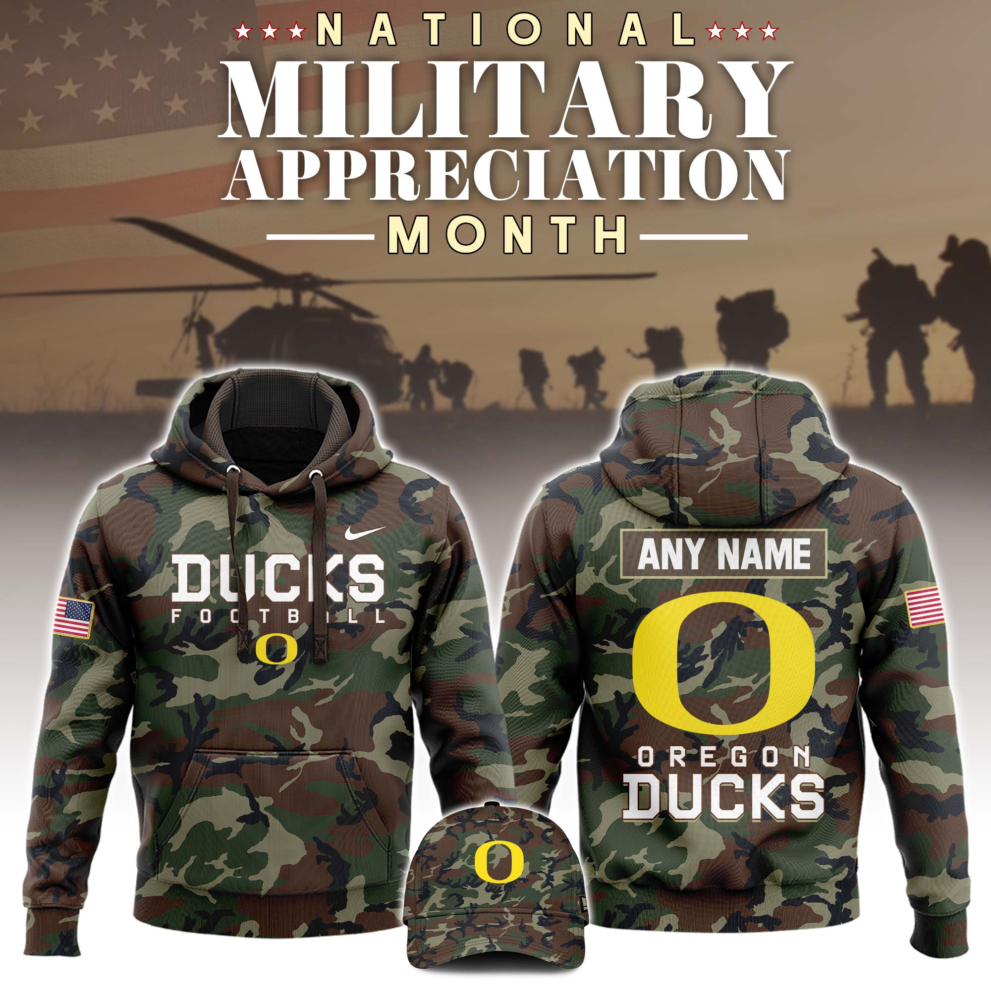 Oregon Ducks 2025 Military Appreciation NCAA Hoodie Football Gifts No Cap