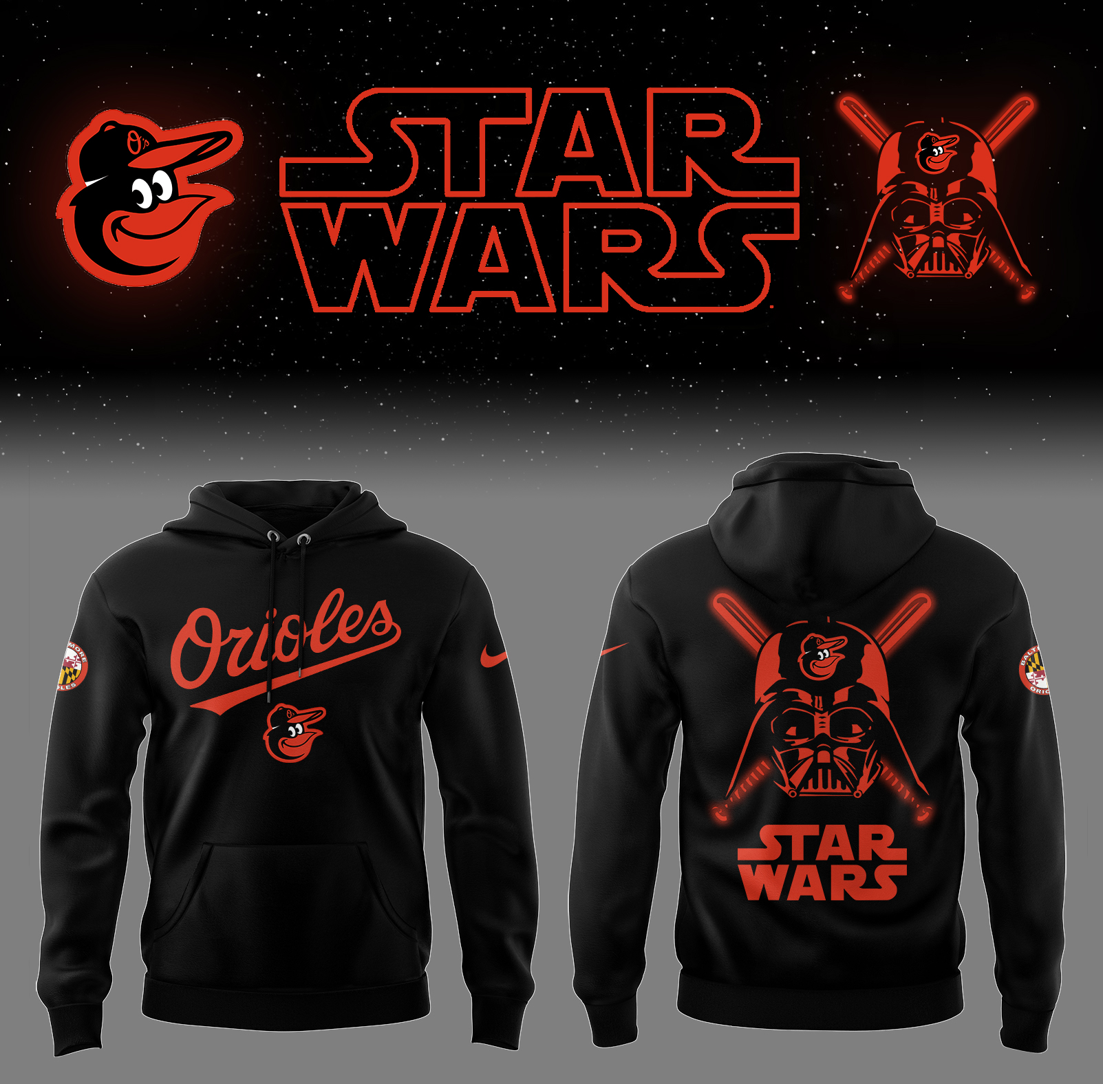 Orioles Baseball 2025 Orioles x Star Wars Black Hoodie Unique Baseball Gifts