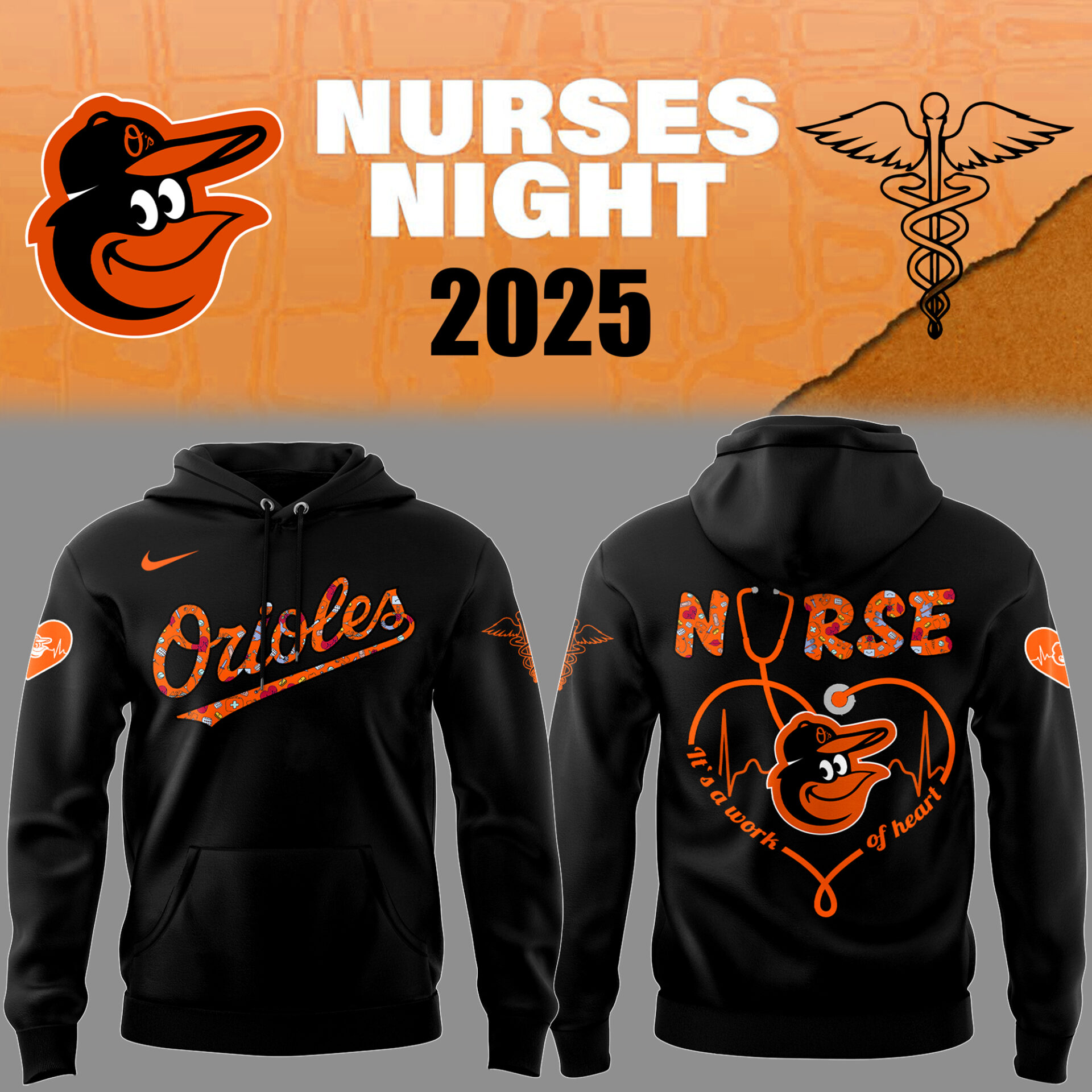 Orioles Baseball Nurses Night Black Hoodie Baseball Coach Gift Ideas