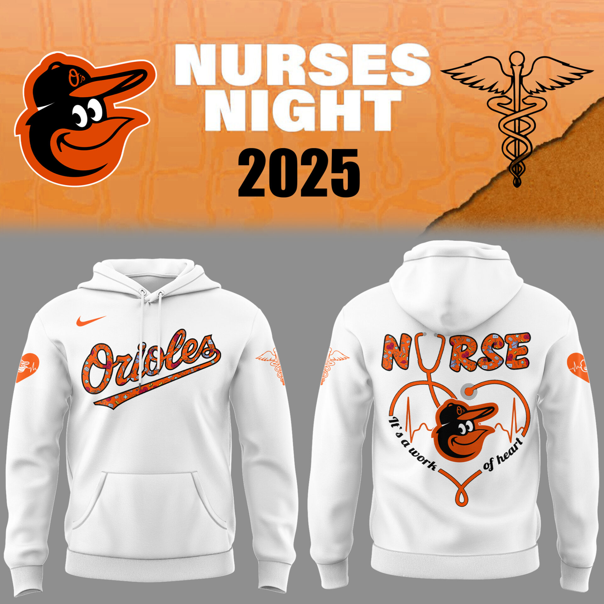 Orioles Baseball Nurses Night White Hoodie Baseball