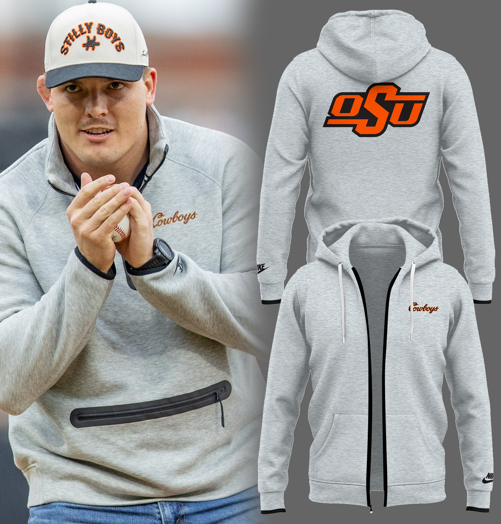 OSU Cowboy Gray Zip Hoodie Best Presents For Wrestling Fans