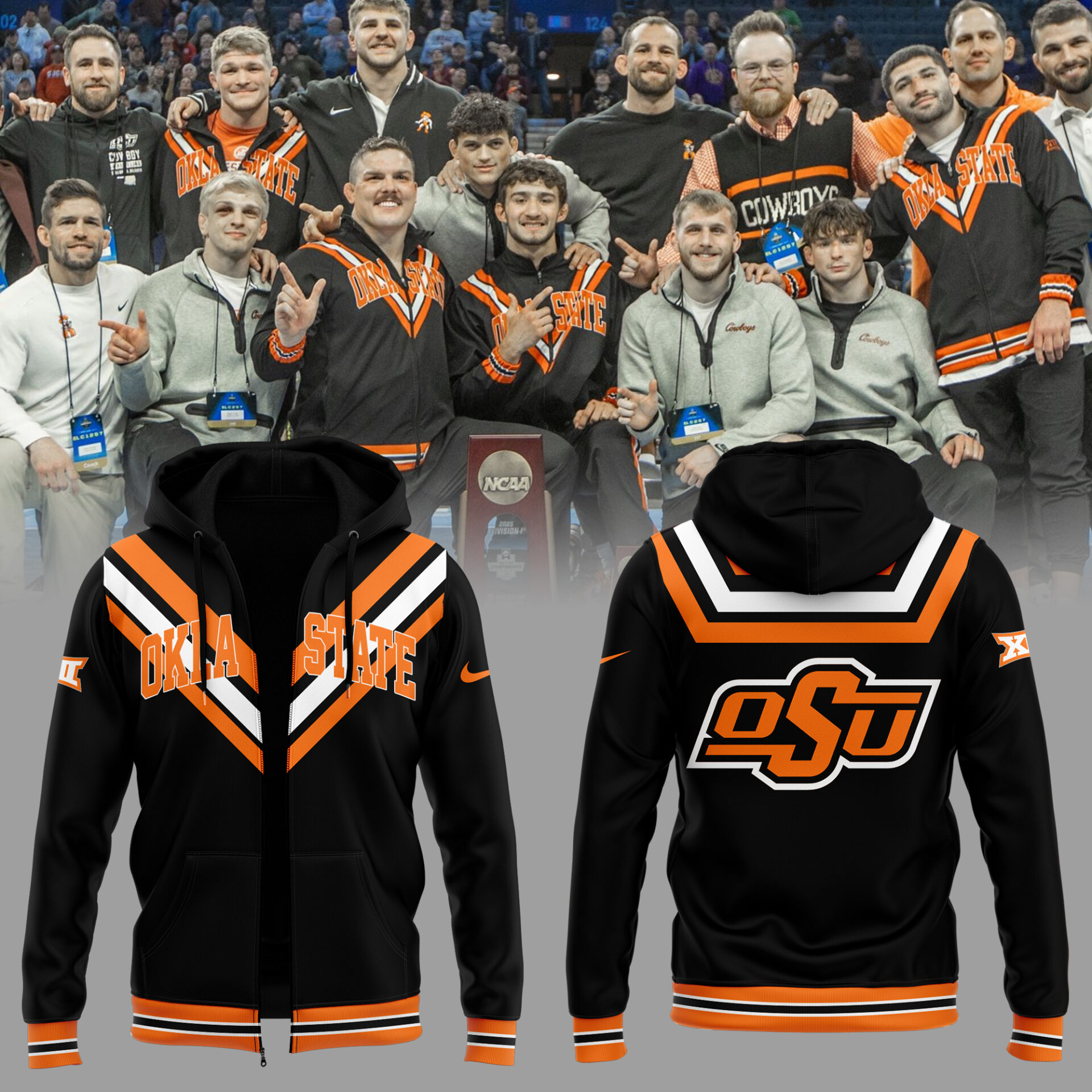 OSU Cowboy Wrestling Black Zip Hoodie Gifts For Wrestling Player
