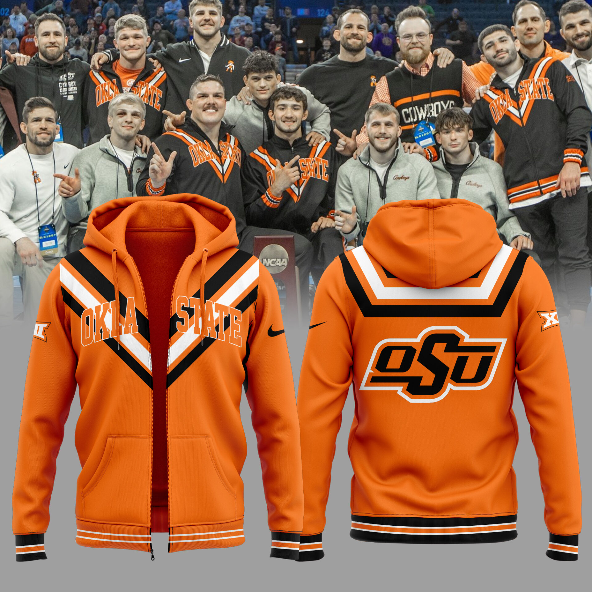 OSU Cowboy Wrestling Orange Zip Hoodie Present For Fan
