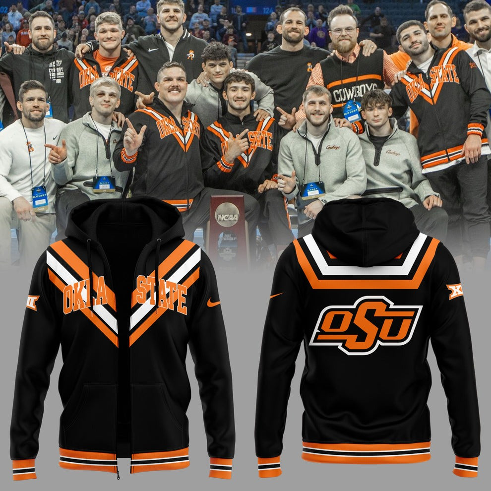 OSU Cowboys Wrestling Black Orange Zip Hoodie Oklahoma State Merch Best Gifts