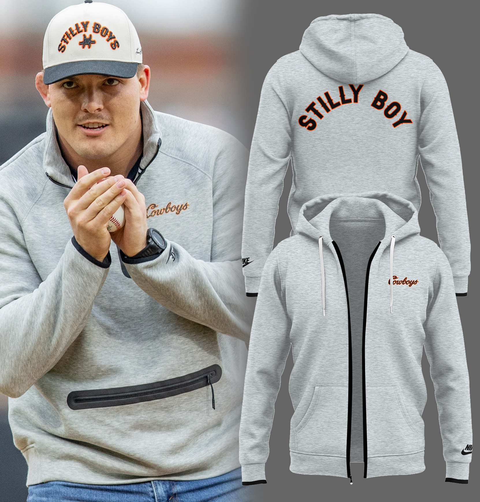 OSU Stilly Boys Gray Zip Hoodie Senior Wrestling Player Gifts