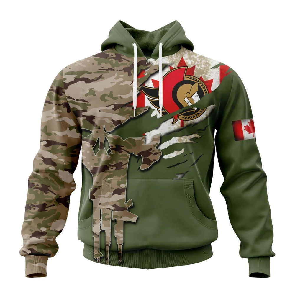 Ottawa Senators Special Camo Skull Design All Over Print Hoodie Style 85136