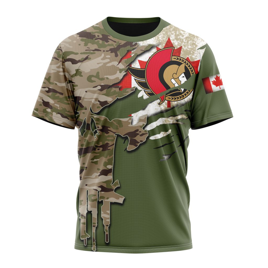 Ottawa Senators Special Camo Skull Design Personalized Name And Number T-Shirt Oregontrailrvpk Shirt