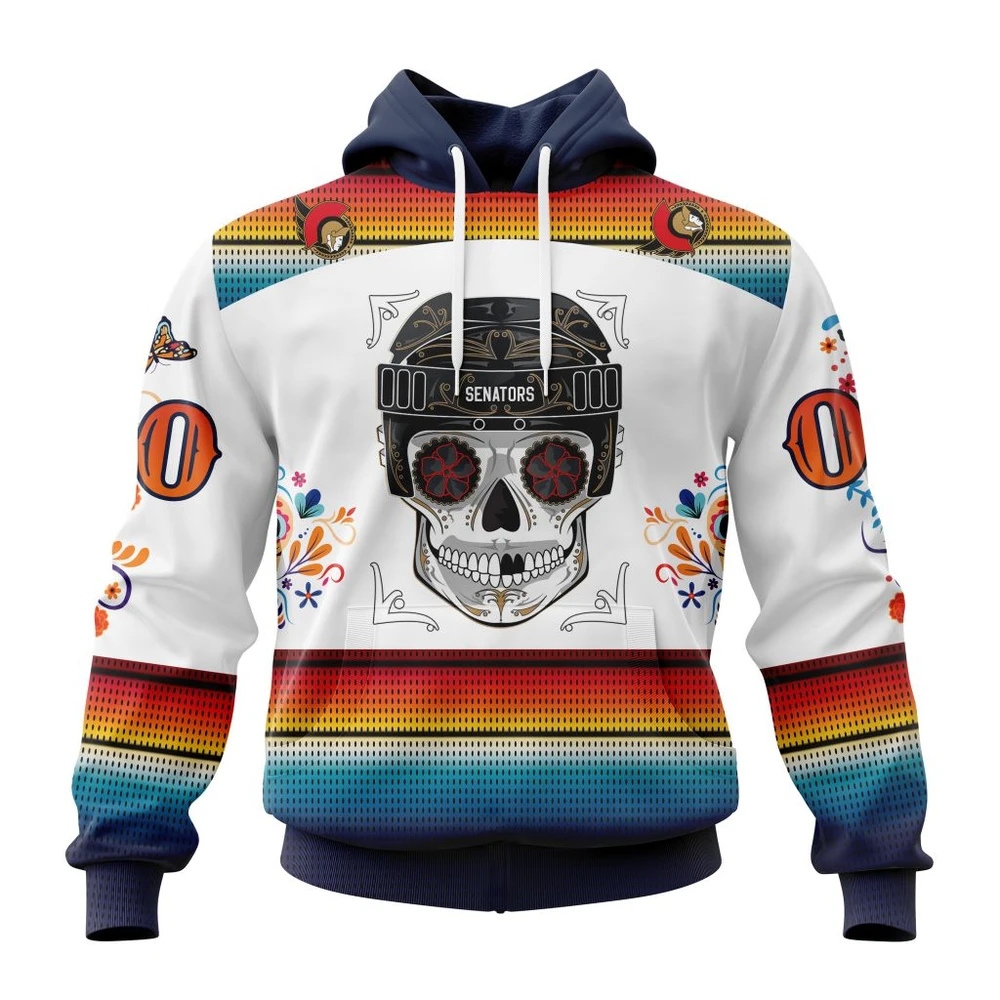 Ottawa Senators Special Design For Dia De Los Muertos All Over Print Hoodie Style 33770