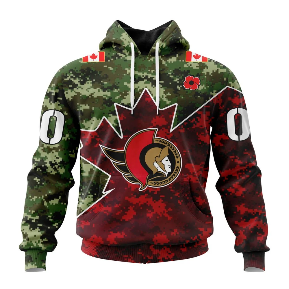 Ottawa Senators Special Design For Remembrance Day All Over Print Hoodie Style 94706