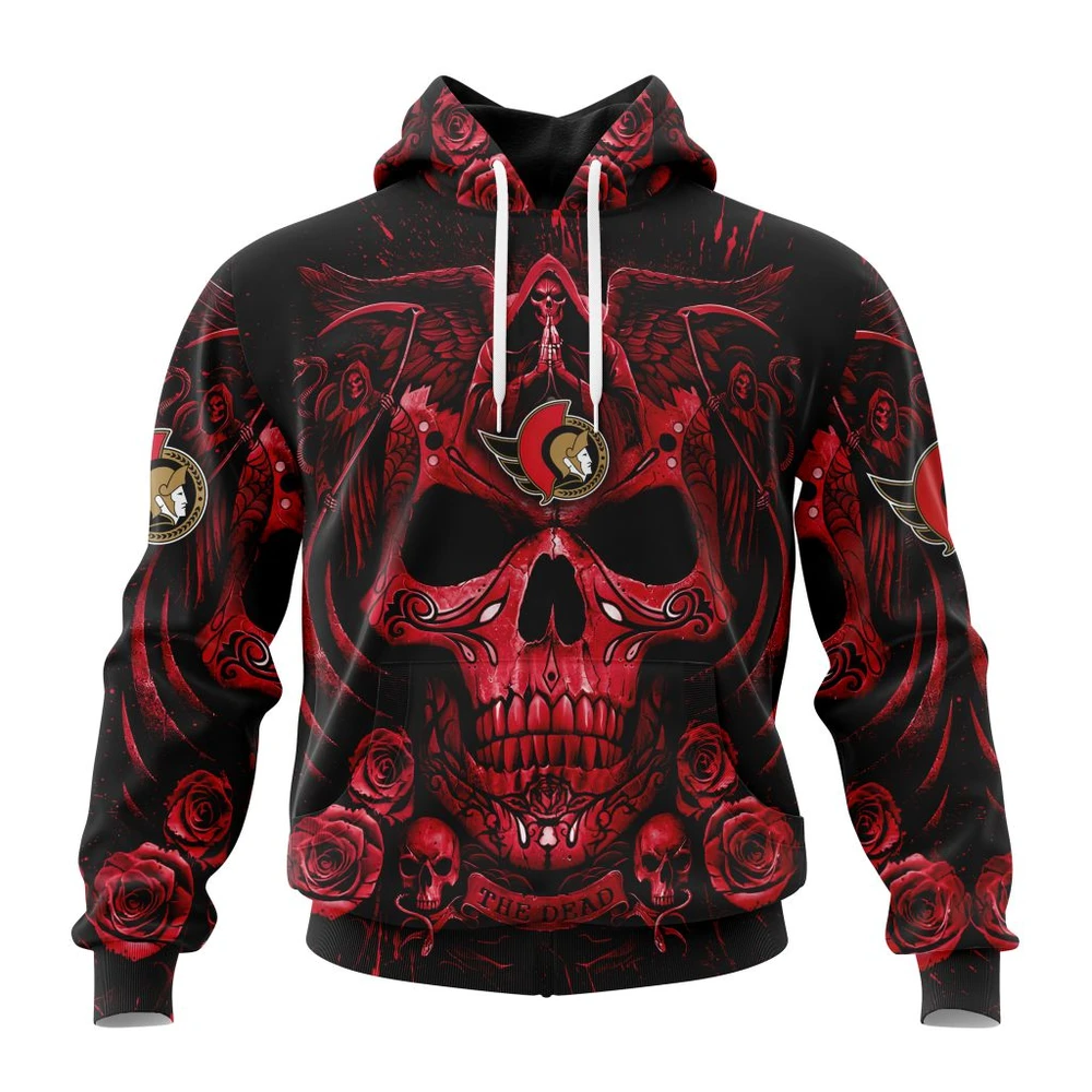 Ottawa Senators Special Design With Skull Art All Over Print Hoodie Style 94650