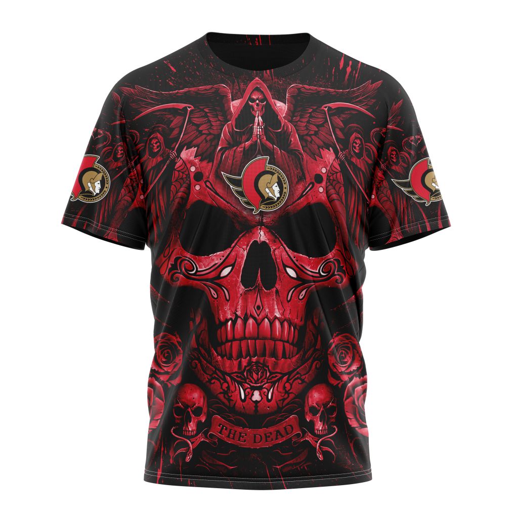 Ottawa Senators Special Design With Skull Art Personalized Name And Number T-Shirt Oregontrailrvpk Shirt