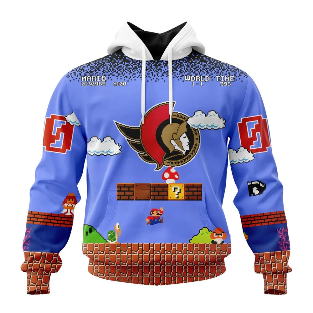 Ottawa Senators Special Kits With Super Mario Game Design All Over Print Hoodie Style 59442