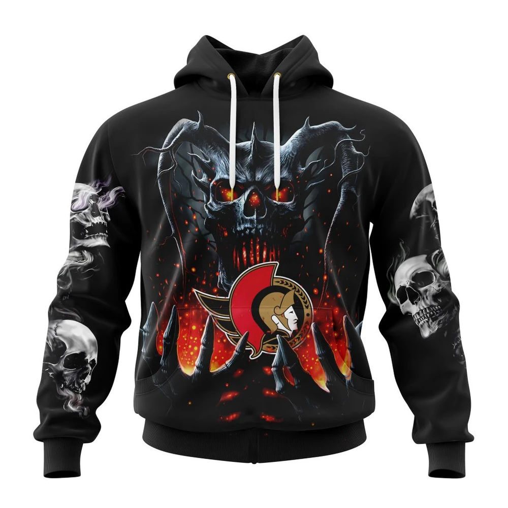 Ottawa Senators Special Skull Art Design All Over Print Hoodie Style 27281
