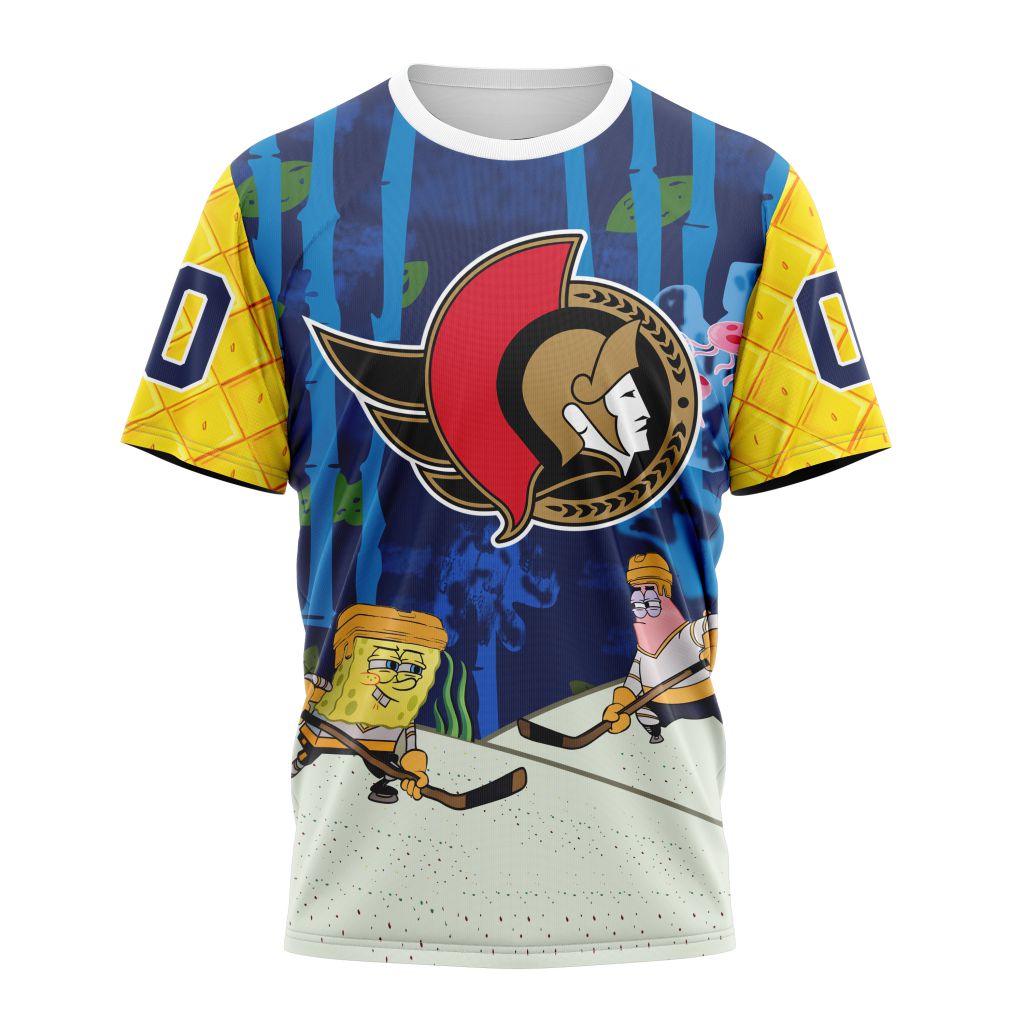 Ottawa Senators Special SpongeBob SquarePants Design 01 Personalized Name And Number T-Shirt Oregontrailrvpk Shirt