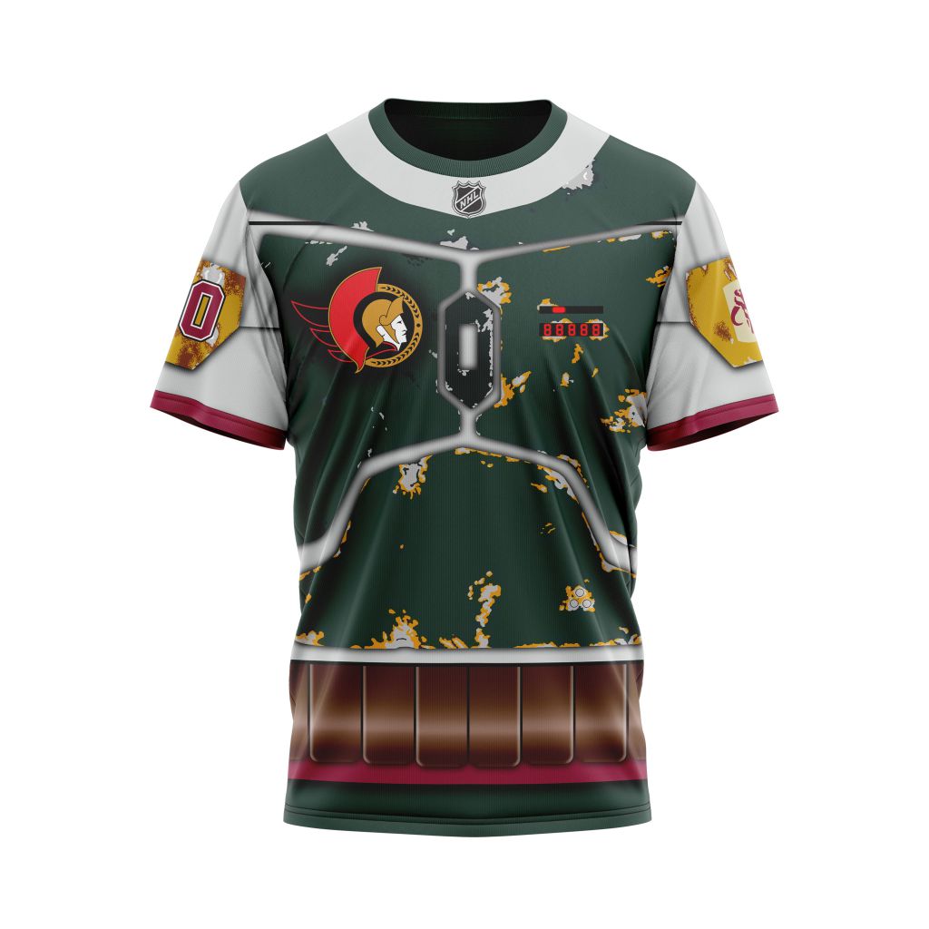Ottawa Senators X Boba Fett's Armor Specialized Design For Star Wars Fourth Of July Personalized Name And Number T-Shirt Oregontrailrvpk Shirt