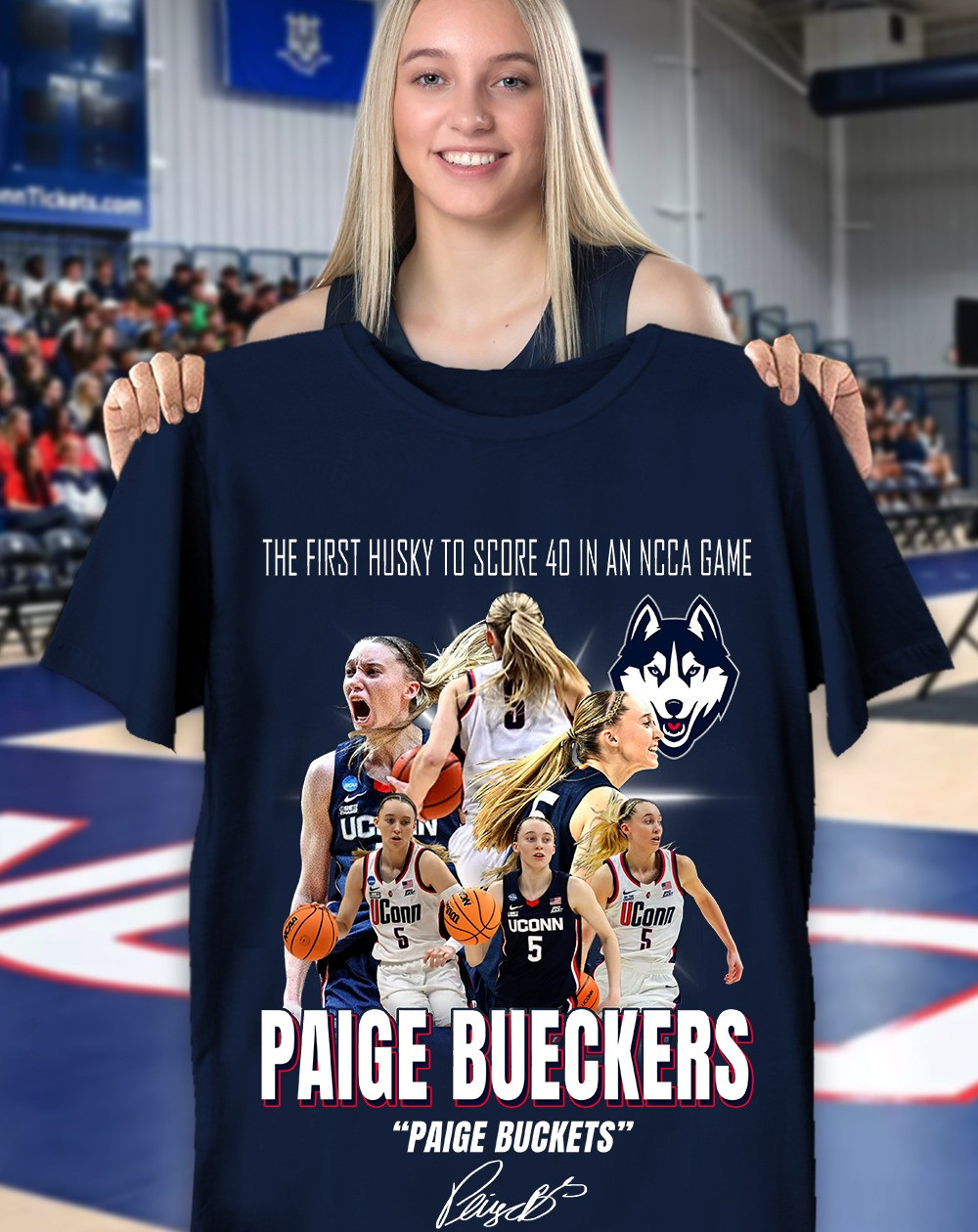 Paige Bueckers T-Shirt The First Husky To Score 40 In An NCAA Game Paige Buckets Oregontrailrvpk Shirt