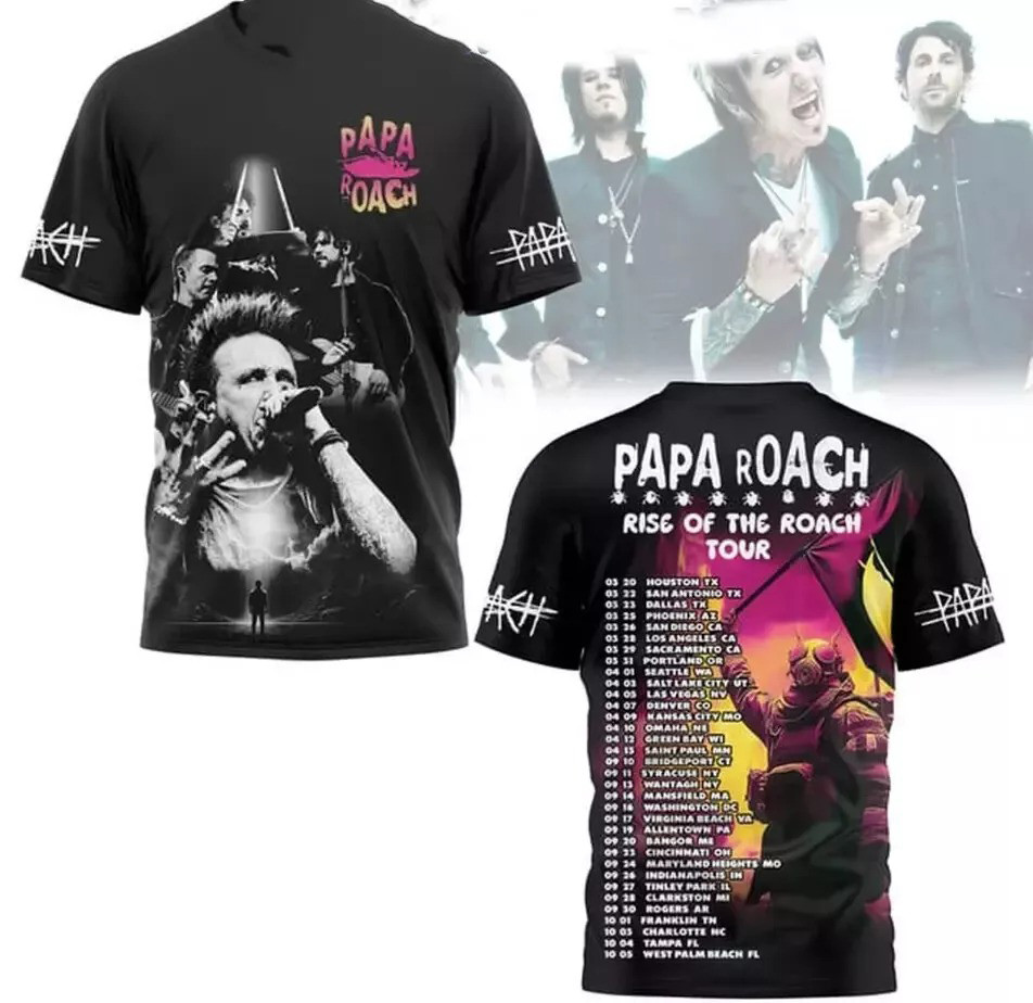 Papa Roach Rise Of The Roach 2025 Tour 3D T-Shirt Oregontrailrvpk Shirt
