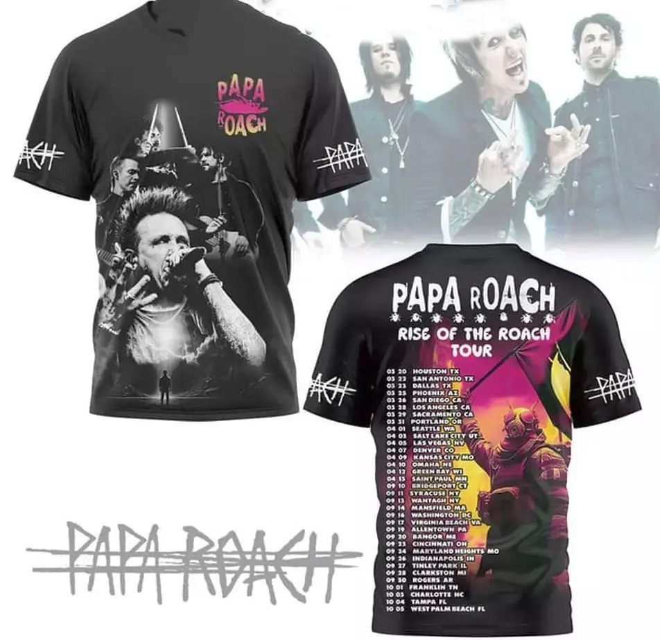 Papa Roach Rise Of The Roach 2025 Tour T-shirt Oregontrailrvpk Shirt