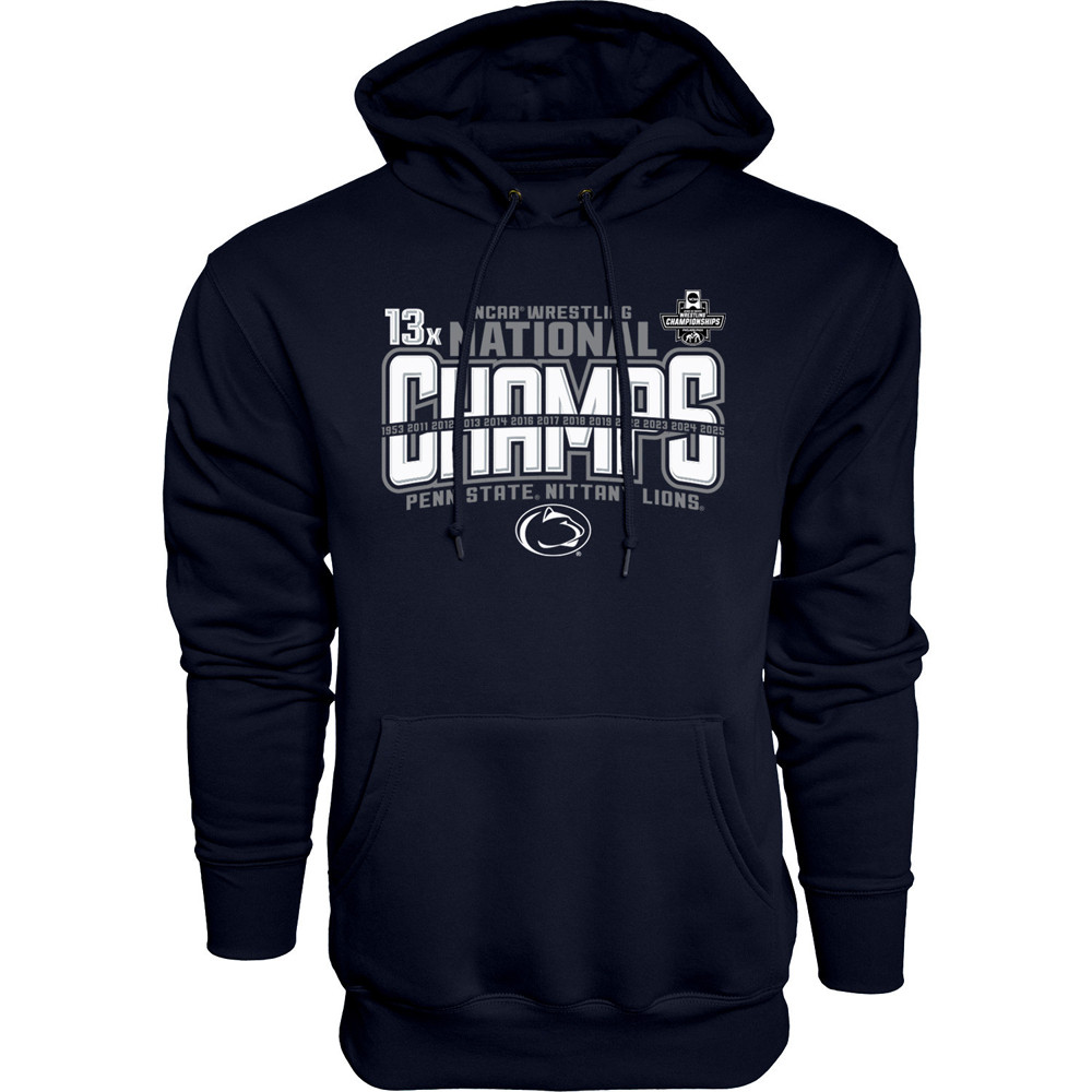 Penn State 2025 13X Wrestling National Champs Hoodie Navy Gifts For Brother
