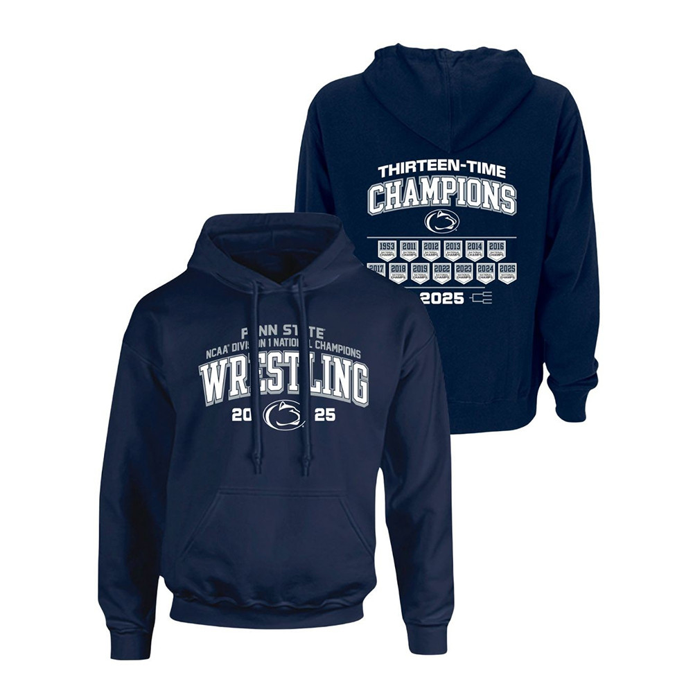 Penn State 2025 13X Wrestling National Champs Hoodie Navy
