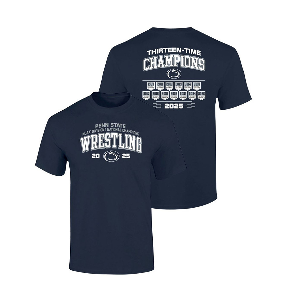 Penn State 2025 13X Wrestling National Champs Shirt Navy Gifts For Boyfriend Oregontrailrvpk Shirt