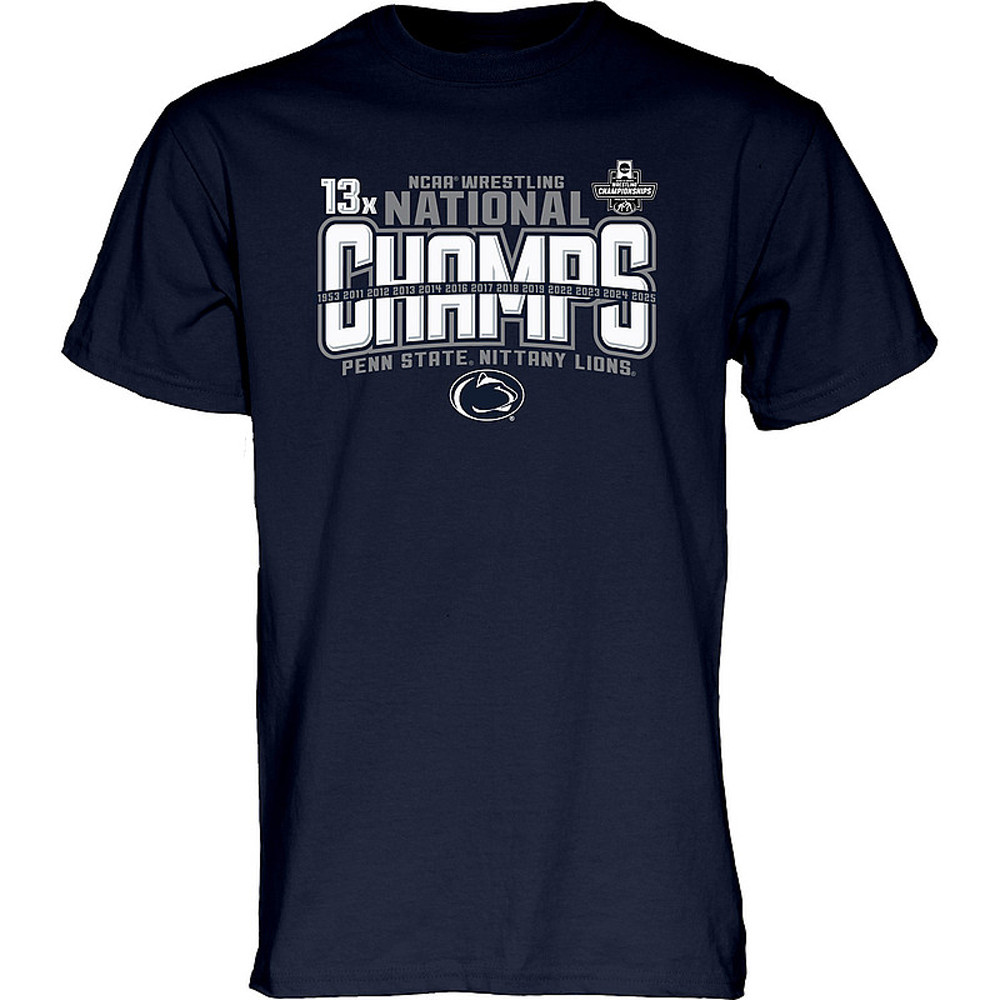 Penn State 2025 13X Wrestling National Champs T-Shirt Navy Gifts For Brother Oregontrailrvpk Shirt