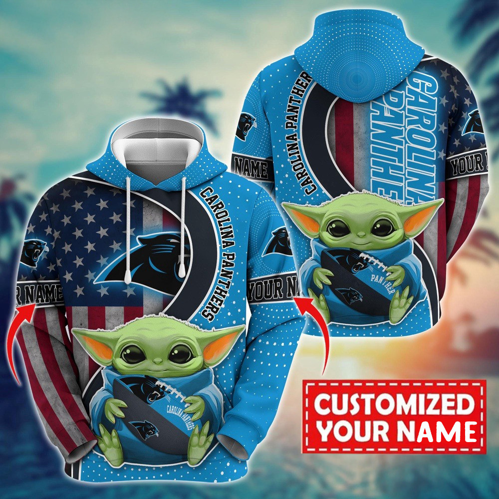 Personalized NFL Carolina Panthers Baby Yoda Hoodie For Football