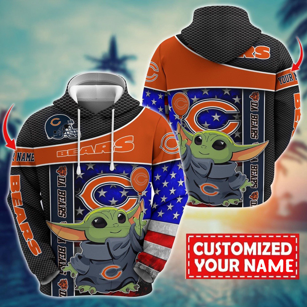 Personalized NFL Chicago Bears Baby Yoda Unisex Hoodie Football