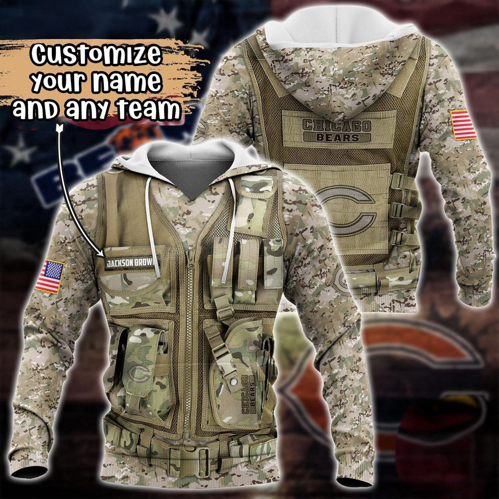 Personalized NFL Chicago Bears Camo Military Hoodie Unique