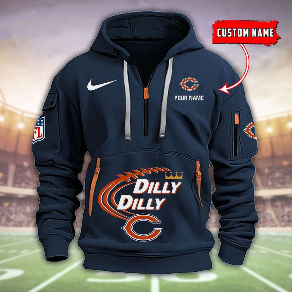 Personalized NFL Chicago Bears Dilly Dilly Football Quarter Zip Hoodie Half Zip Pullover