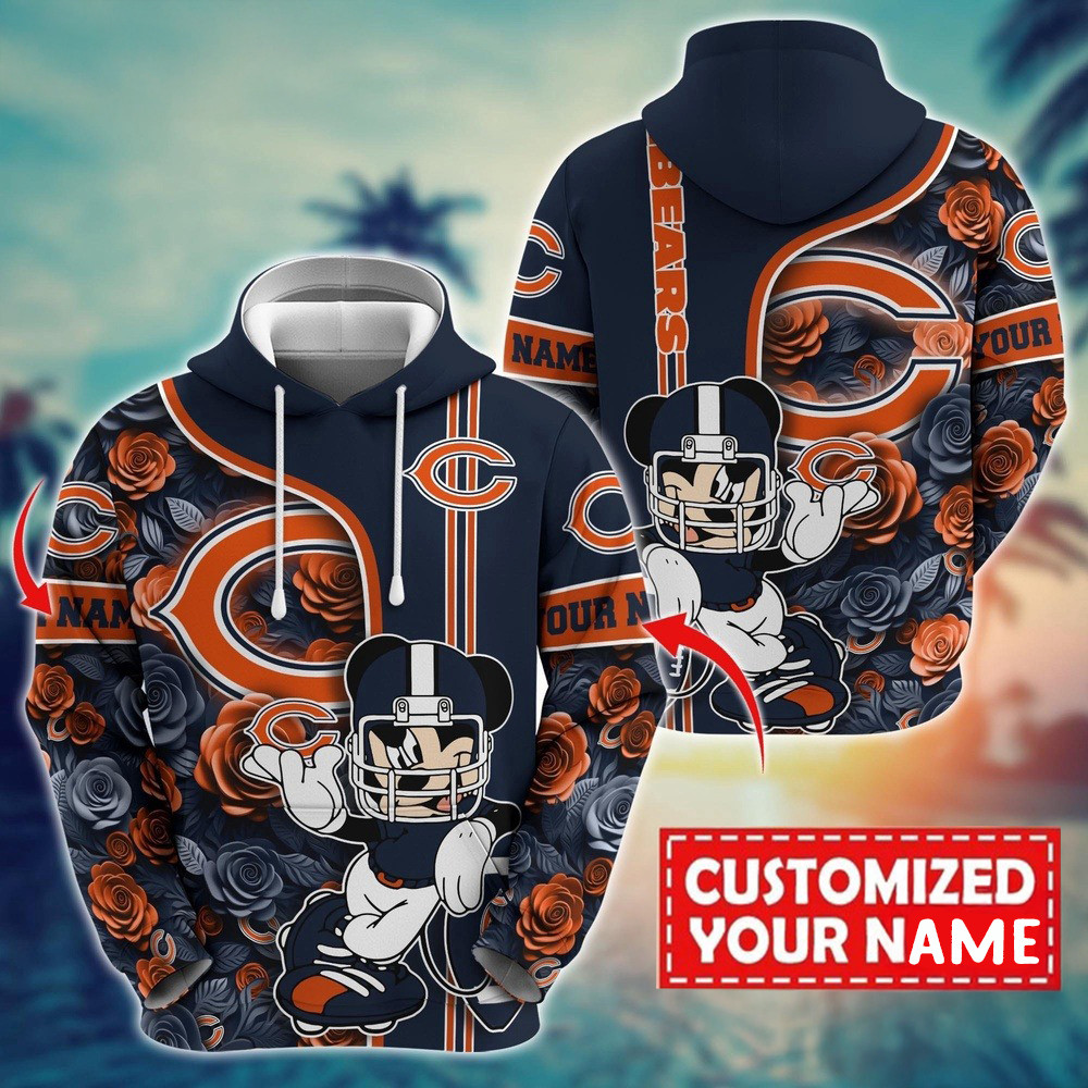 Personalized NFL Chicago Bears Mickey Mouse Flower 3D Print Hoodie Football