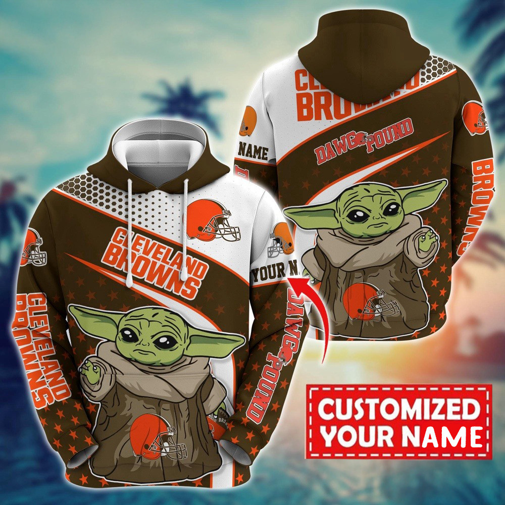 Personalized NFL Cleveland Browns Baby Yoda All Over Print Hoodie Football