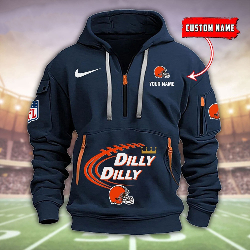 Personalized NFL Cleveland Browns Dilly Dilly Football Quarter Half Zip Hoodie Fans Merch